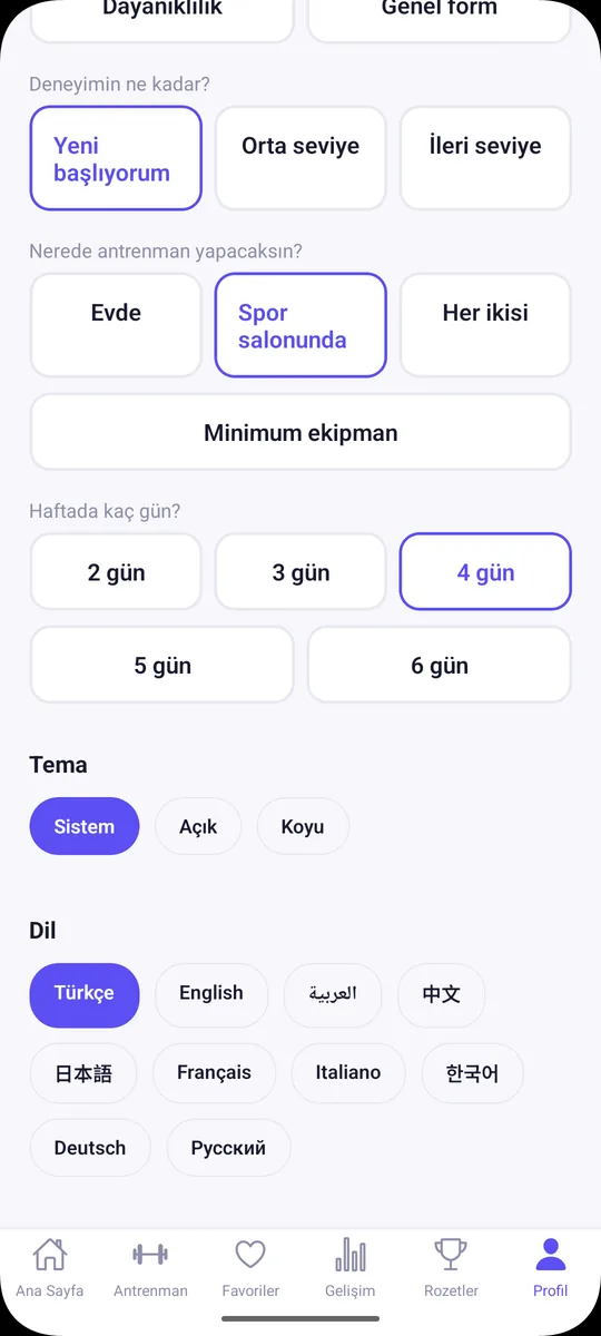 Dil seçimi